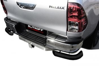 7 199 р. Защита заднего бампера Slitkoff (Ø 76 мм, уголки)  Toyota Hilux  AN120 (2017-2020) (Сталь с полимерным покрытием. Цвет: черный). Увеличить фотографию 2