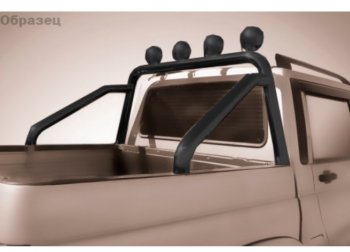 12 599 р. Защитная дуга багажника на Slitkoff (Ø 76 мм, с креплениями под ПТФ) Toyota Hilux AN120 1-ый рестайлинг (2017-2020) (Сталь с полимерным покрытием. Цвет: черный). Увеличить фотографию 1