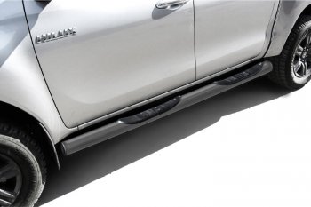 12 549 р. Защита порогов Slitkoff (Ø 76 мм, с проступями)  Toyota Hilux  AN120 (2017-2020) (Сталь с полимерным покрытием. Цвет: серебристый). Увеличить фотографию 1
