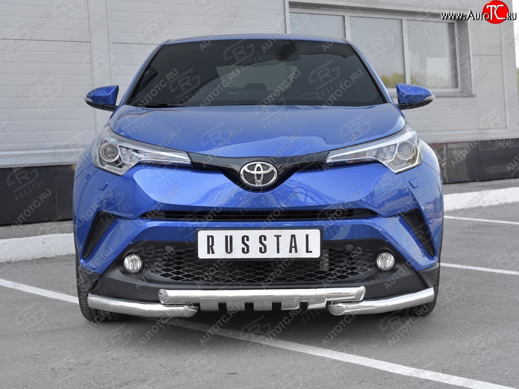 16 699 р. Защита переднего бампера (Ø63 мм с клыками, нержавейка) Russtal  Toyota C-HR  NGX10, ZGX10 (2016-2019)