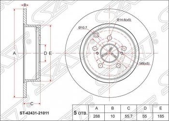 1 779 р. Диск тормозной SAT (задний, d 288)  Toyota Caldina  T240 - Wish  XE10. Увеличить фотографию 1