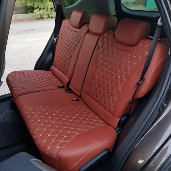 13 649 р. Чехлы для сидений Lord Autofashion Байрон (экокожа) Toyota Camry XV55 2-ой рестайлинг (2017-2018) (Коричневый, вставка коричневая, строчка бежевая). Увеличить фотографию 3