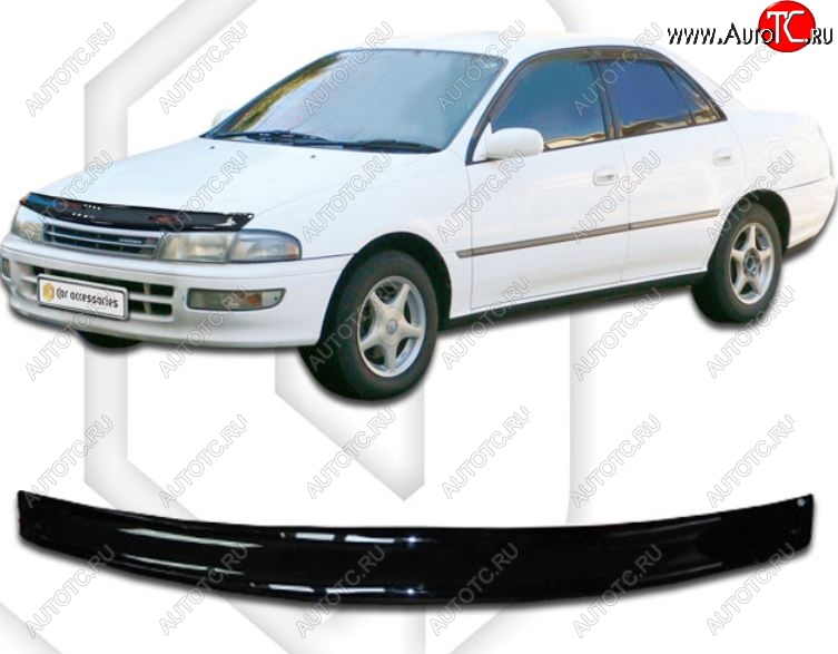 1 989 р. Дефлектор капота CA-Plastiс Toyota Carina T190 седан дорестайлинг (1992-1994) (Classic черный, Без надписи)