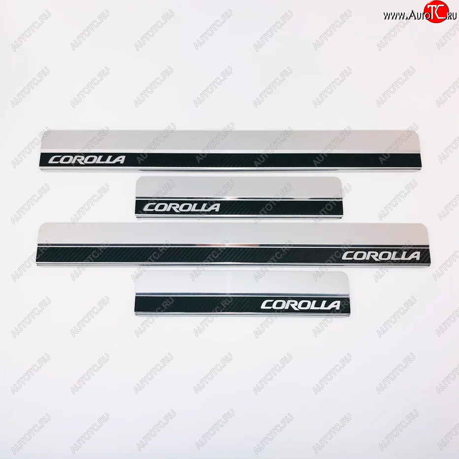 2 499 р. Накладки порожков салона INOX  Toyota Corolla  E210 (2018-2022) (Нержавеющая сталь + карбон)