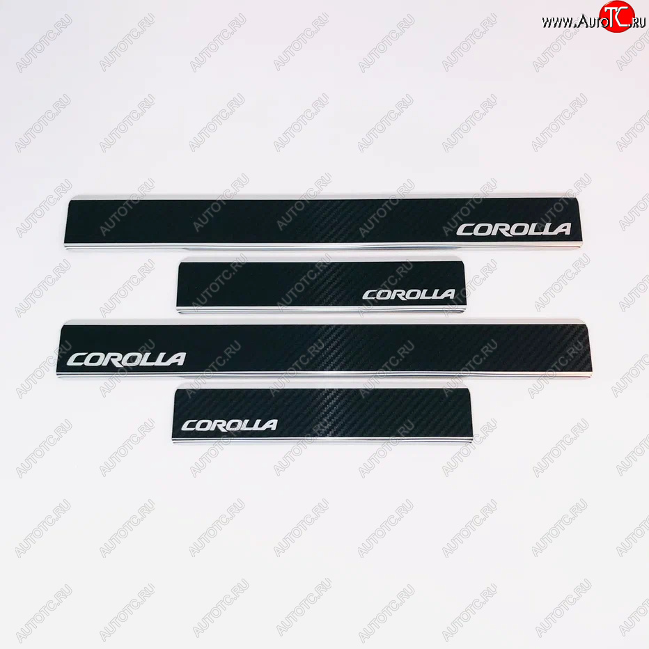 2 489 р. Накладки порожков салона INOX  Toyota Corolla  E170 (2012-2019) (Нержавеющая сталь + карбон)