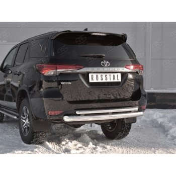 24 999 р. Защита заднего бампера (2 трубы Ø76х42 мм, нержавейка) SLITKOFF Toyota Fortuner AN160 дорестайлинг (2015-2020). Увеличить фотографию 4