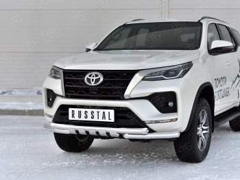 24 999 р. Защита переднего бампера (Ø63 мм с клыками, нержавейка) SLITKOFF  Toyota Fortuner  AN160 (2020-2024) рестайлинг. Увеличить фотографию 2