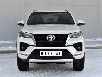 16 699 р. Защита переднего бампера (Ø75х42 мм, нержавейка) Russtal Toyota Fortuner AN160 рестайлинг (2020-2024). Увеличить фотографию 2