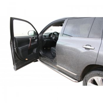8 999 р. Защита порогов ТехноСфера (Техно Сфера) (Сталь с покрытием, с алюминиевым листом, d63.5 mm)  Toyota Highlander  XU40 (2010-2013) (цвет: Серебристый). Увеличить фотографию 1