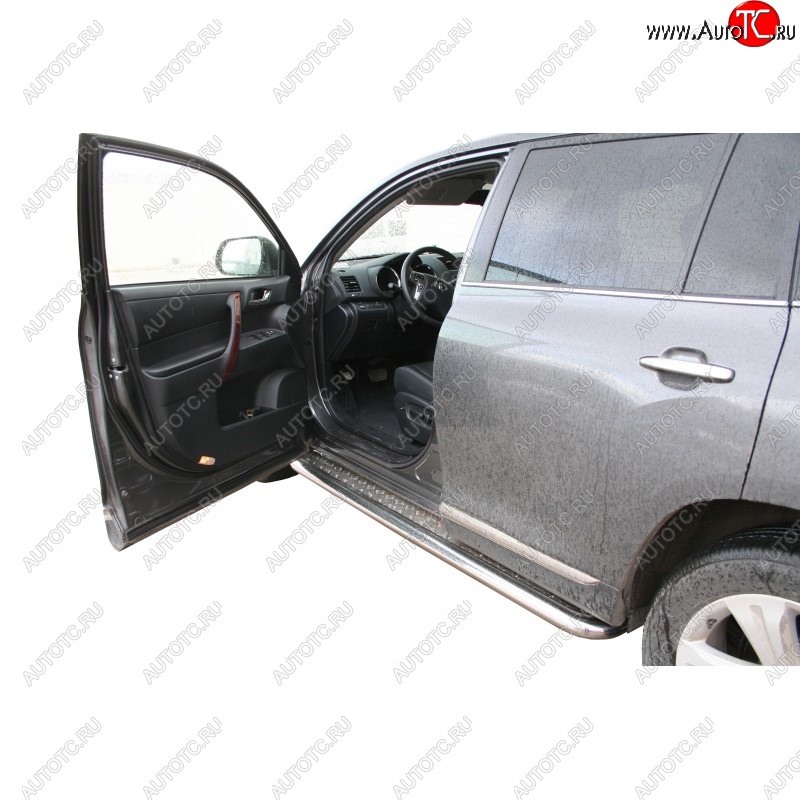 8 999 р. Защита порогов ТехноСфера (Техно Сфера) (Сталь с покрытием, с алюминиевым листом, d63.5 mm)  Toyota Highlander  XU40 (2010-2013) (цвет: Серебристый)