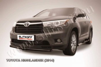 9 199 р. защита переднего бампера Slitkoff  Toyota Highlander  XU50 (2013-2017) (Цвет: серебристый). Увеличить фотографию 1