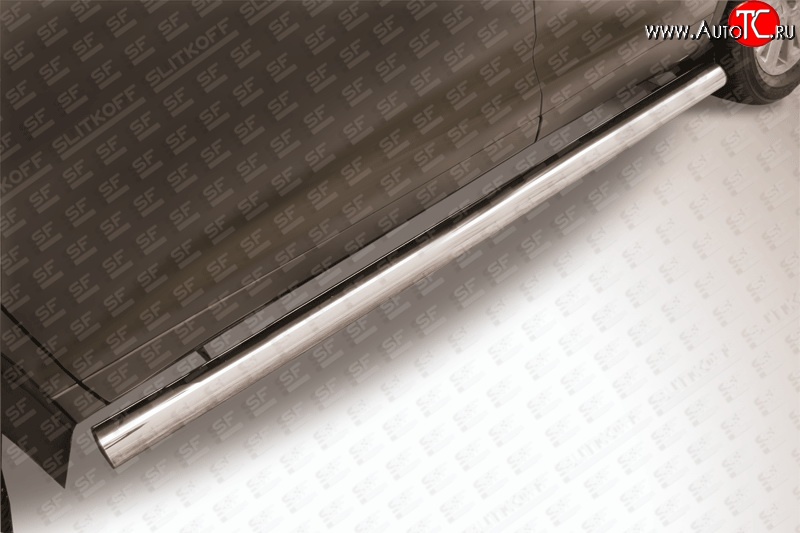 15 749 р. Защита порогов из круглой трубы диаметром 76 мм Slitkoff  Toyota Highlander  XU50 (2013-2017) (Цвет: нержавеющая полированная сталь)