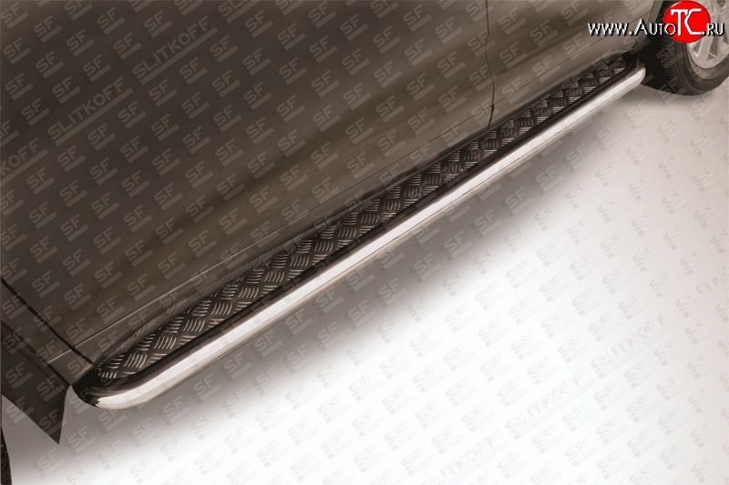 23 999 р. Широкая защита порогов с трубой диаметром 57 мм Slitkoff  Toyota Highlander  XU50 (2013-2017) (Цвет: нержавеющая полированная сталь)