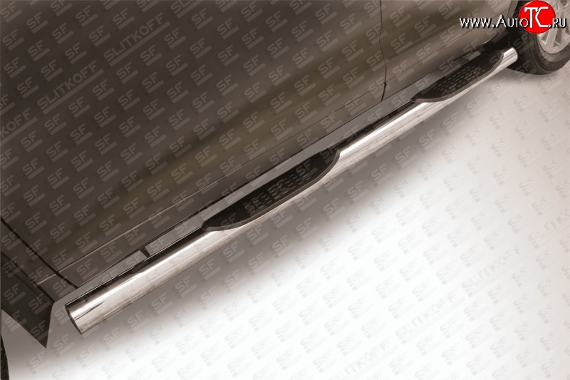 16 999 р. Защита порогов из трубы d76 мм с пластиковыми вставками для ног Slitkoff  Toyota Highlander  XU50 (2013-2017) (Цвет: нержавеющая полированная сталь)