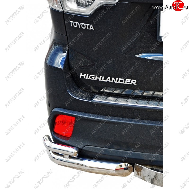 9 899 р. Защита заднего бампера ТехноСфера (Техно Сфера) (Сталь с покрытием, уголки двойные, 63.5 mm)  Toyota Highlander  XU50 (2013-2017) (цвет: Серебристый)
