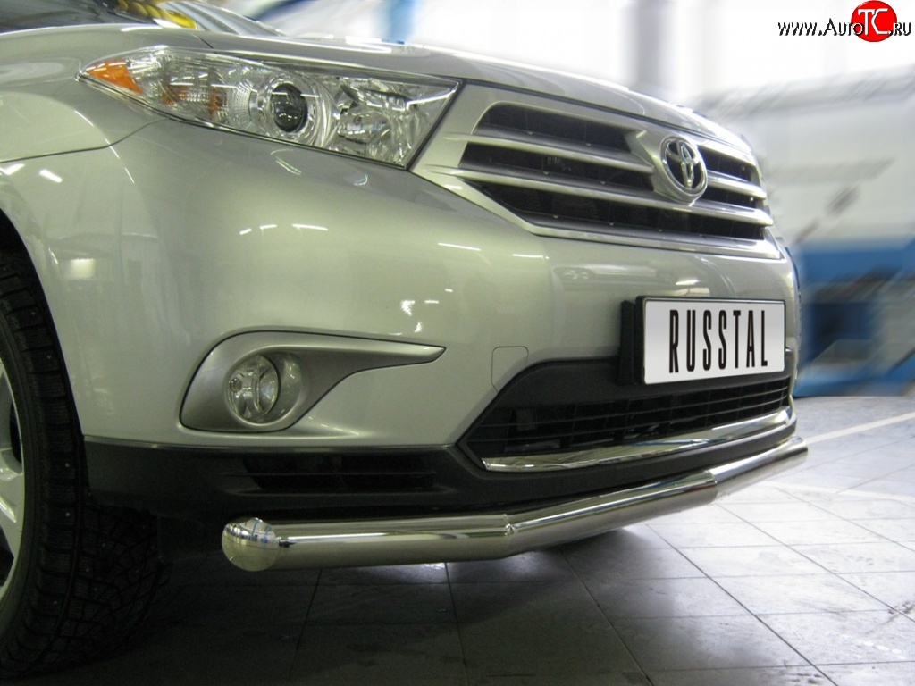 15 649 р. Одинарная защита переднего бампера диаметром 76 мм (рестайлинг) Russtal  Toyota Highlander  XU40 (2010-2013)