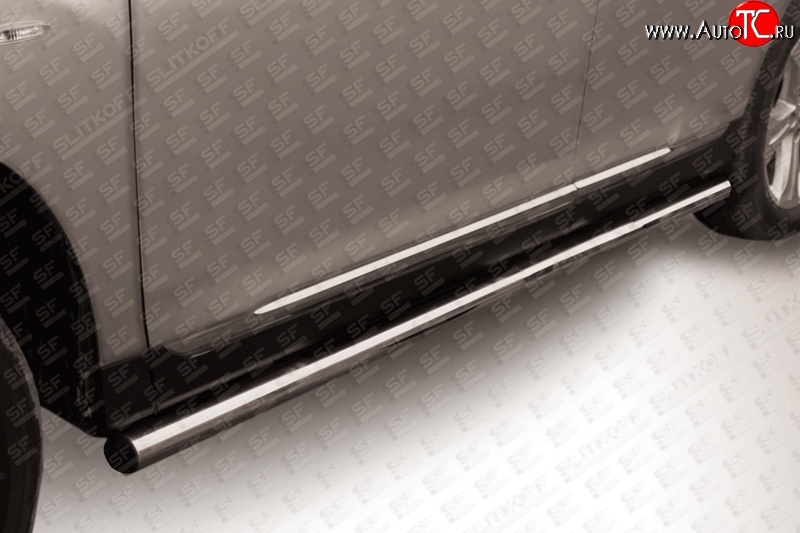 18 949 р. Защита порогов из круглой трубы диаметром 57 мм Slitkoff  Toyota Highlander  XU40 (2010-2013) (Цвет: нержавеющая полированная сталь)