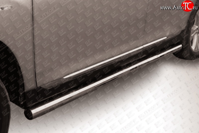 20 649 р. Защита порогов из круглой трубы диаметром 76 мм Slitkoff  Toyota Highlander  XU40 (2010-2013) (Цвет: нержавеющая полированная сталь)
