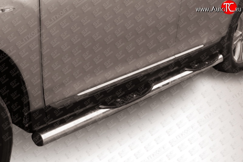 24 899 р. Защита порогов из трубы d76 мм с пластиковыми вставками для ног Slitkoff  Toyota Highlander  XU40 (2010-2013) (Цвет: нержавеющая полированная сталь)