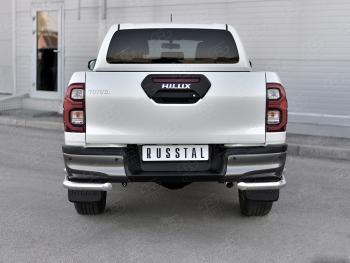 Защита заднего бампера (Ø63 мм, нержавейка, BLACK ONYX) Russtal Toyota Hilux AN120 2-ой рестайлинг (2020-2024)