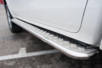 21 749 р. Порожки для ног Russtal (Ø42 мм)  Toyota Hilux  AN120 (2020-2024) (лист - алюминий, профиль - углеродистая сталь). Увеличить фотографию 1