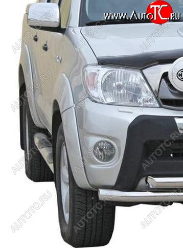 9 999 р. Защита порогов ТехноСфера (Техно Сфера) (Сталь с покрытием, с проступью, d76 mm) Toyota Hilux AN10,AN20 1-ый рестайлинг (2008-2011) (цвет: Серебристый)
