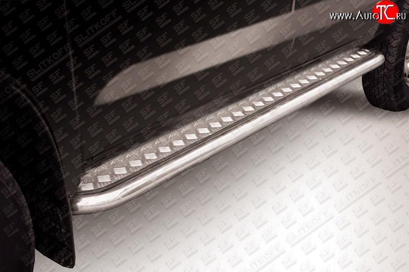 24 899 р. Широкая защита порогов из труб d57 с листом Slitkoff Toyota Hilux AN10,AN20 1-ый рестайлинг (2008-2011) (Полированная сталь)