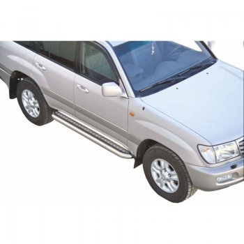 9 699 р. Защита порогов ТехноСфера (Техно Сфера) (Сталь с покрытием, с алюминиевым листом, d63.5 mm)  Toyota Land Cruiser  100 (1998-2007) (цвет: Серебристый). Увеличить фотографию 1