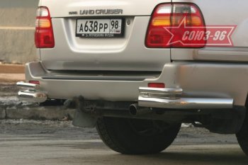 Защита заднего бампера из боковых уголков Souz-96( d76) Toyota Land Cruiser 100 дорестайлинг (1998-2002)