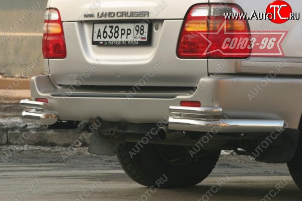 22 454 р. Защита заднего бампера из боковых уголков Souz-96( d76)  Toyota Land Cruiser  100 (1998-2007)