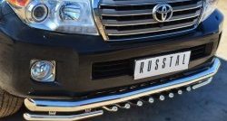 21 899 р. Защита переднего бампера (2 трубы Ø76 и 42 мм с зубами, нержавейка) Russtal  Toyota Land Cruiser  200 (2012-2015). Увеличить фотографию 1