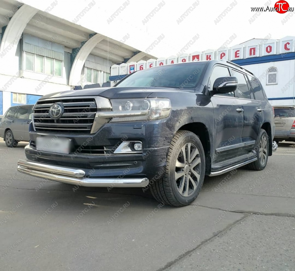 17999р Защита переднего бампера 2 трубыØ76 и 63 мм, нержавейка Russtal  Toyota Land Cruiser 200 купить