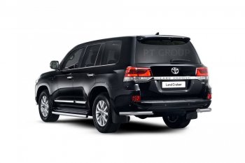 21 849 р. Защита заднего бампера Petroil Tuning (уголки, d63)  Toyota Land Cruiser  200 (2015-2021) 2-ой рестайлинг (Нержавеющая полированная сталь). Увеличить фотографию 1