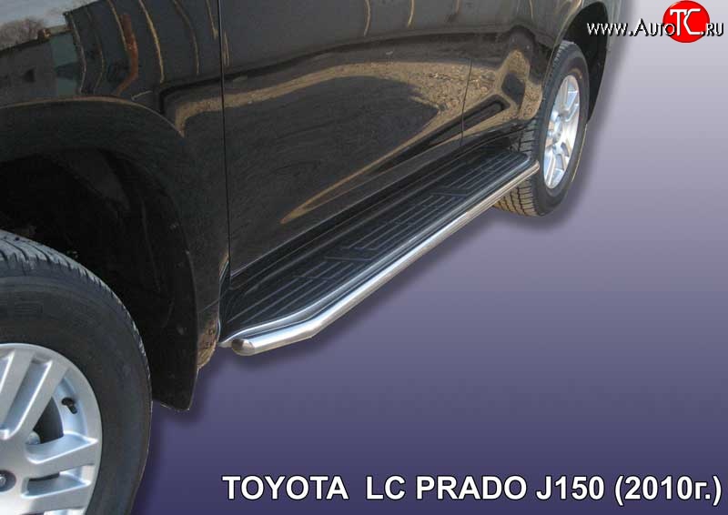 10 549 р. Защита штатных порогов из круглой трубы диаметром 42 мм Slitkoff  Toyota Land Cruiser Prado  J150 (2009-2013) (Цвет: нержавеющая полированная сталь)