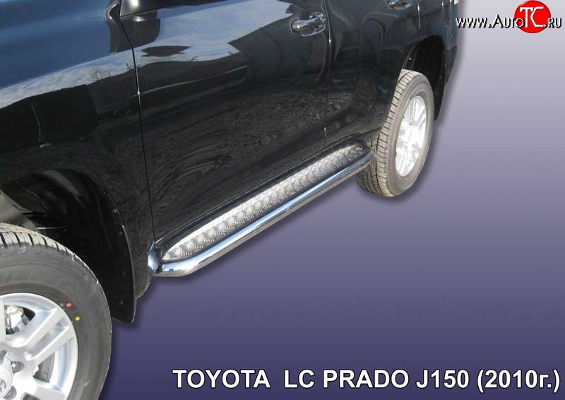 16 899 р. Широкая защита порогов Slitkoff  Toyota Land Cruiser Prado  J150 (2009-2013) (Цвет: нержавеющая полированная сталь)