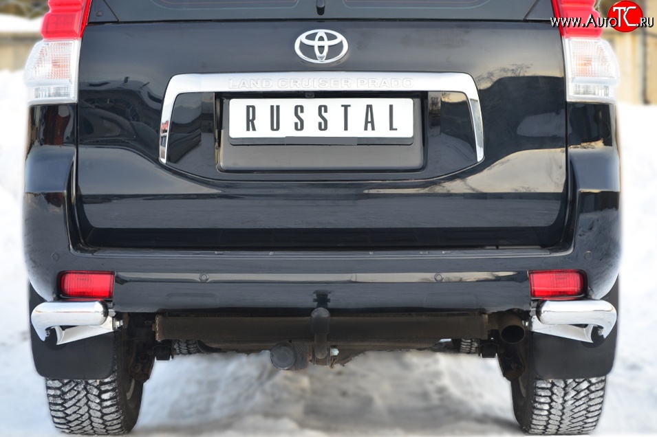 14 699 р. Защита заднего бампера (Ø76 мм уголки, нержавейка) Russtal  Toyota Land Cruiser Prado  J150 (2009-2013)