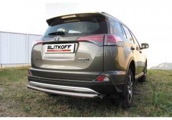 6 449 р. Защита заднего бампера Slitkoff (Ø57 мм, радиусная)  Toyota RAV4  XA40 (2015-2019) (Сталь с полимерным покрытием в цвет: серебристый). Увеличить фотографию 1