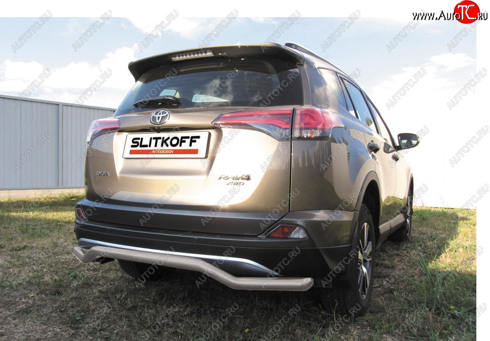 5 999 р. Защита заднего бампера Slitkoff (Ø57 мм, волна)  Toyota RAV4  XA40 (2015-2019) (Сталь с полимерным покрытием в цвет: серебристый)