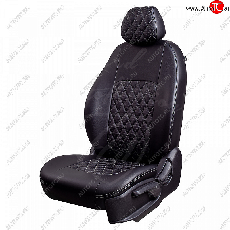 7 399 р. Чехлы для сидений Lord Autofashion Турин Ромб (экокожа)  Toyota RAV4  XA40 (2015-2019) (Черный, вставка черная, строчка серая)