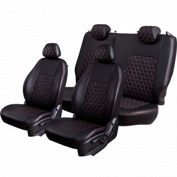 8 999 р. Чехлы для сидений Lord Autofashion Турин Ромб (экокожа)  Toyota RAV4  XA40 (2012-2019) (Черный, вставка черная, строчка красная). Увеличить фотографию 2