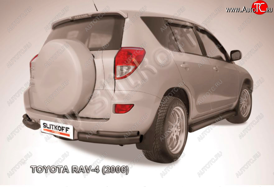 6 349 р. Защита заднего бампера Slitkoff (d57 мм, уголки)  Toyota RAV4  XA305 (2005-2009) (Сталь с полимерным покрытием в цвет: черный)