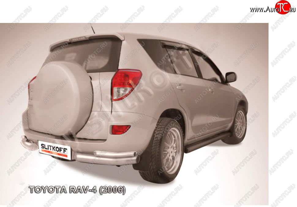 4 499 р. Защита заднего бампера Slitkoff (d57 мм, уголки)  Toyota RAV4  XA305 (2005-2009) (Сталь с полимерным покрытием в цвет: серебристый)