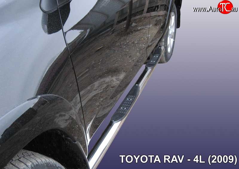 13 899 р. Защита порогов из трубы d76 мм с пластиковыми вставками для ног Slitkoff Toyota RAV4 XA30 5 дв. удлиненный 1-ый рестайлинг (2009-2010) (Цвет: нержавеющая полированная сталь)