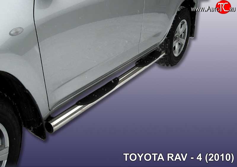 12 549 р. Защита порогов из трубы d76 мм с пластиковыми вставками для ног Slitkoff Toyota RAV4 XA30 5 дв. 2-ой рестайлинг (2010-2013) (Цвет: нержавеющая полированная сталь)