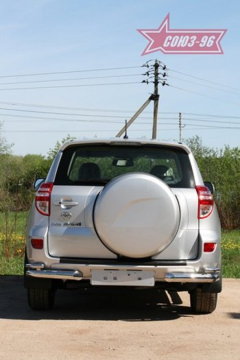 Защита заднего бампера из двойных боковых уголков Souz-96 (d76/42, черная) Toyota RAV4 XA30 5 дв. 2-ой рестайлинг (2010-2013)