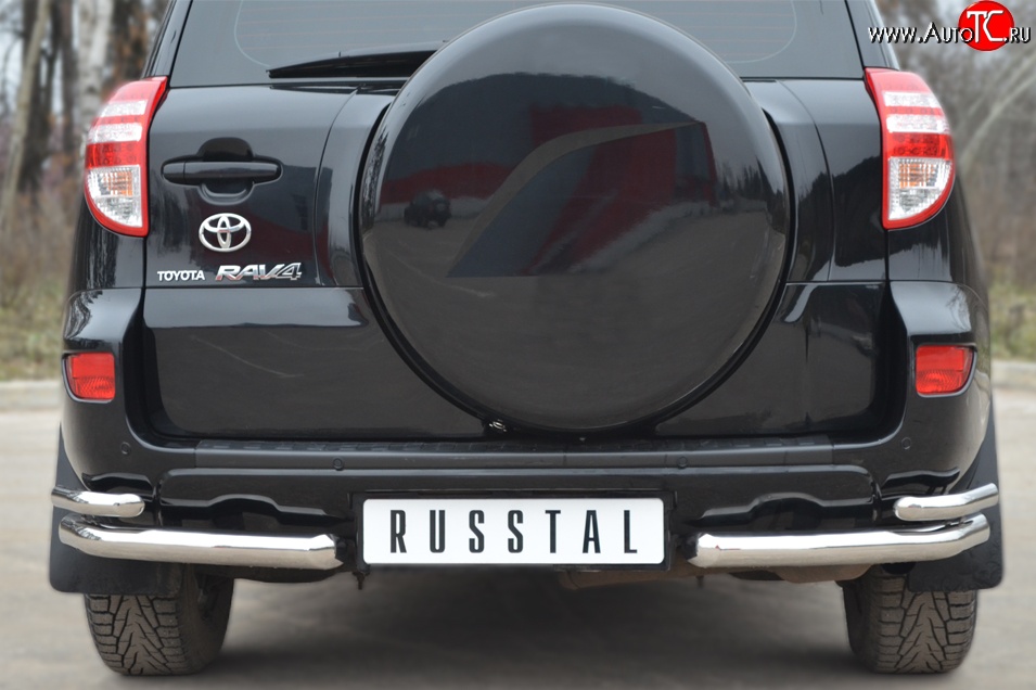16 699 р. Защита заднего бампера (2 трубы Ø63 и 42 мм уголки, нержавейка) Russtal  Toyota RAV4  XA30 (2010-2013)