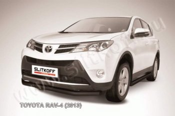 8 649 р. Защита переднего бампер Slitkoff  Toyota RAV4  XA40 (2012-2015) (Цвет: серебристый). Увеличить фотографию 1