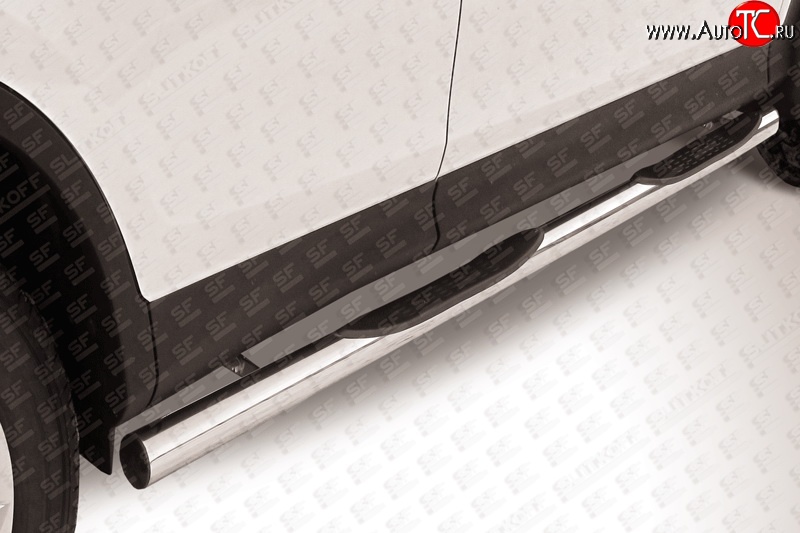 17 849 р. Защита порогов из трубы d76 мм с пластиковыми вставками для ног Slitkoff  Toyota RAV4  XA40 (2012-2015) (Цвет: нержавеющая полированная сталь)