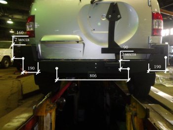 54 949 р. Бампер задний силовой РИФ (стандарт)  Уаз Патриот  3163 5 дв. (2005-2013) (С квадратом под фаркоп, калиткой и отверстиями под парктроник). Увеличить фотографию 2