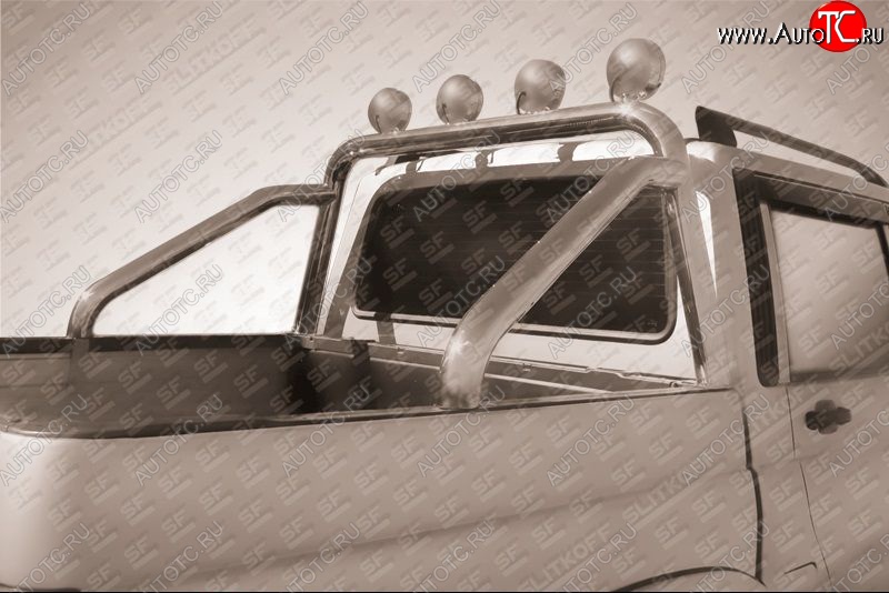 17 999 р. Дуга в кузов из труб диаметром 76 мм с креплениями под ПТФ Slitkoff  Уаз Патриот  23632 (2014-2024) (Цвет: нержавеющая полированная сталь)